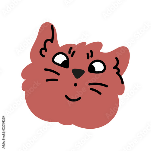 Funny meme cat head. Simple kitten illustration. Cute sticker. Animal print for kids.