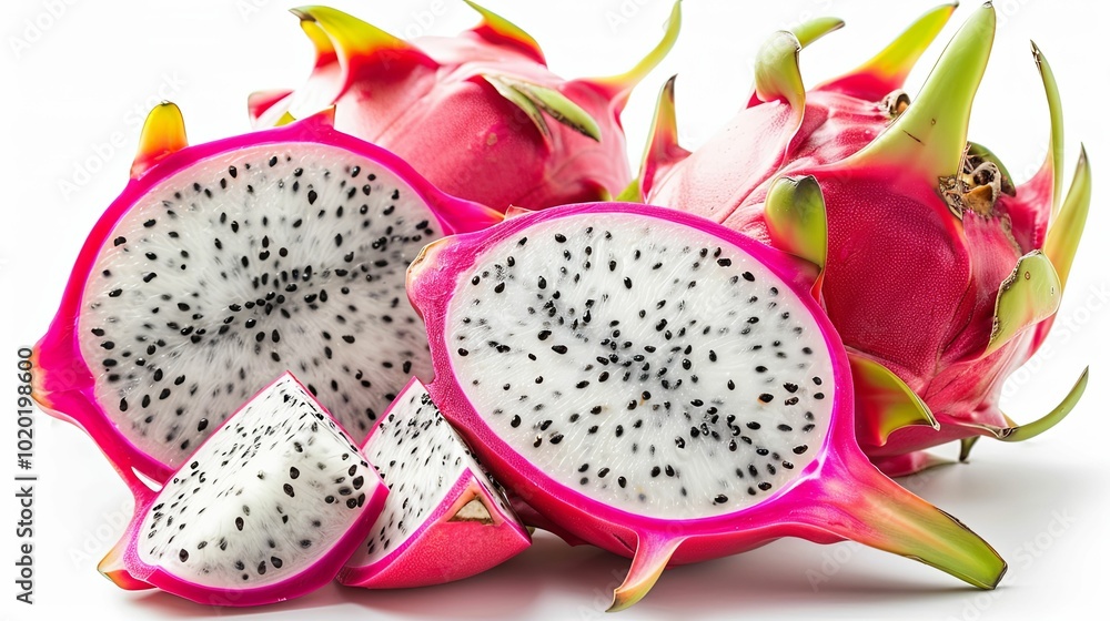 A Close-Up of Sliced Dragon Fruit with Visible Seeds A Close-Up of Sliced Dragon Fruit with Visible Seeds