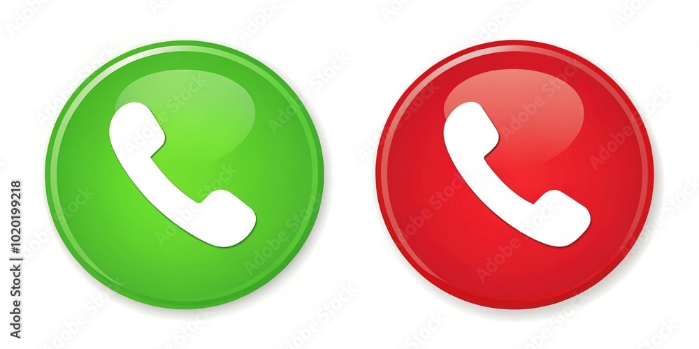 Phone Call Icon Set - Accept and Decline Buttons for Incoming and Outgoing Calls in Green and Red - Vector Illustration for Communication Design Phone Call Icon Set - Accept and Decline Buttons for Incoming and Outgoing Calls in Green and Red - Vector Illustration for Communication Design
