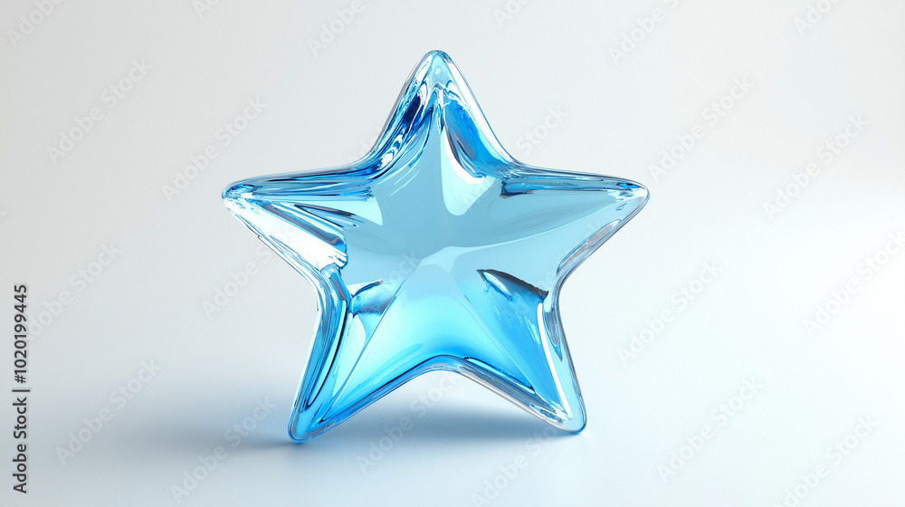 blue star on white background, Star-shaped made of opaque glass, 3d star blue star on white background, Star-shaped made of opaque glass, 3d star