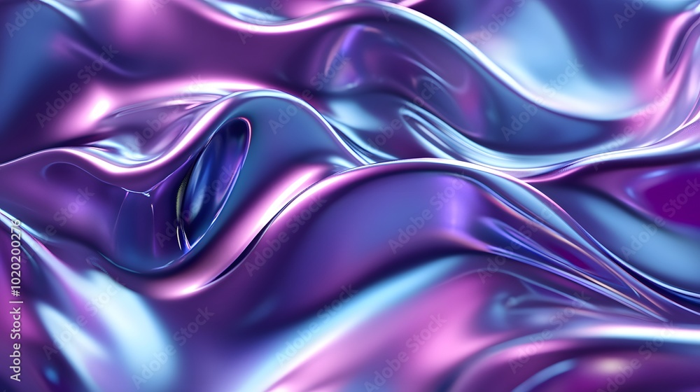 Obraz premium Abstract liquid metal, purple and blue background with wavy shapes
