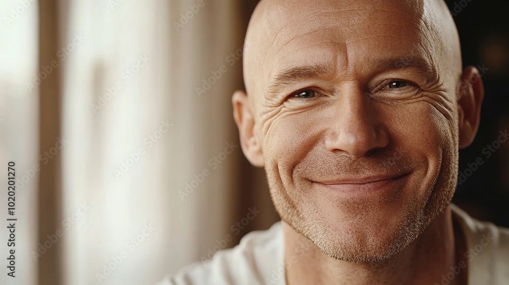 Smiling Bald Man Portrait in Indoor Setting Smiling Bald Man Portrait in Indoor Setting