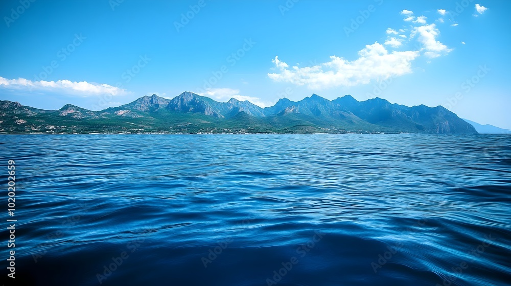 Breathtaking Coastal Landscape with Majestic Mountains Reflecting on Tranquil Ocean Waters Breathtaking Coastal Landscape with Majestic Mountains Reflecting on Tranquil Ocean Waters
