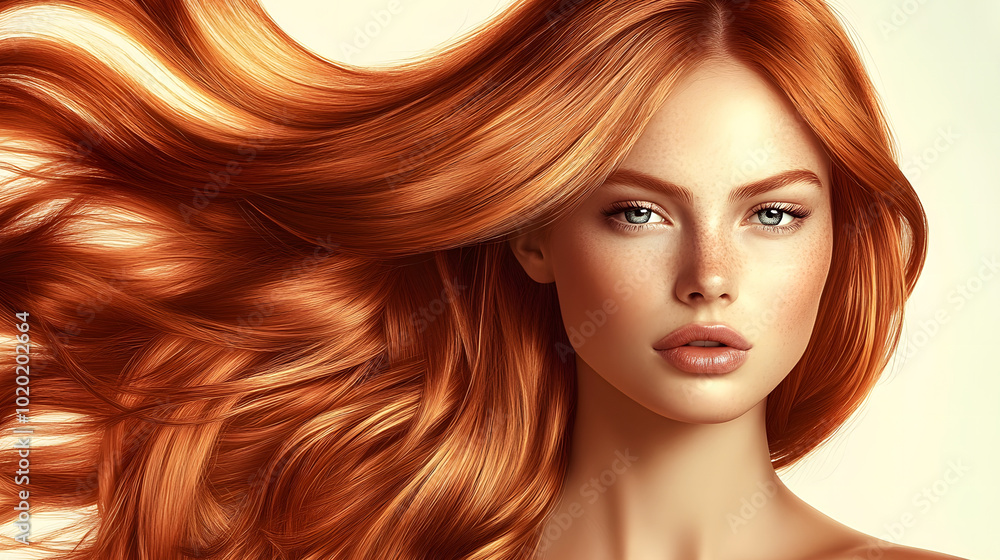 Jeune femme rousse avec les cheveux volants Jeune femme rousse avec les cheveux volants