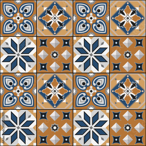 Vintage tiles intricate details for a decorative look.Ceramic paint floor, ornament Collection Patchwork 