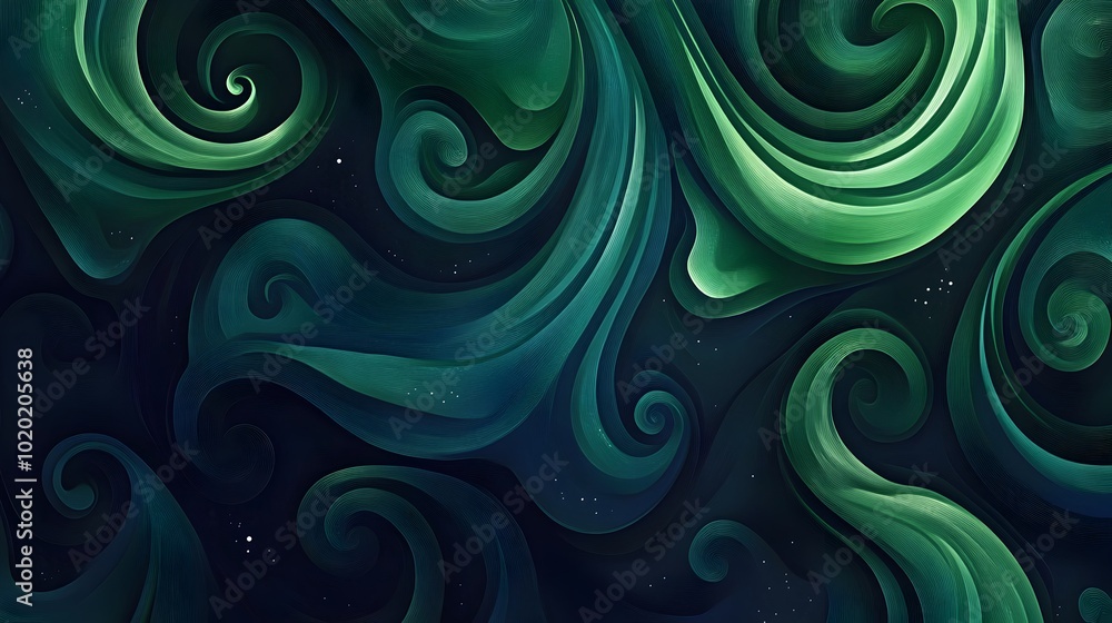 Mesmerizing Swirling Green Waves on Dark Blue Abstract Backdrop Mesmerizing Swirling Green Waves on Dark Blue Abstract Backdrop