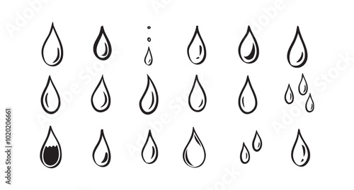 Hand drawn doodle water drop. Water drops icons