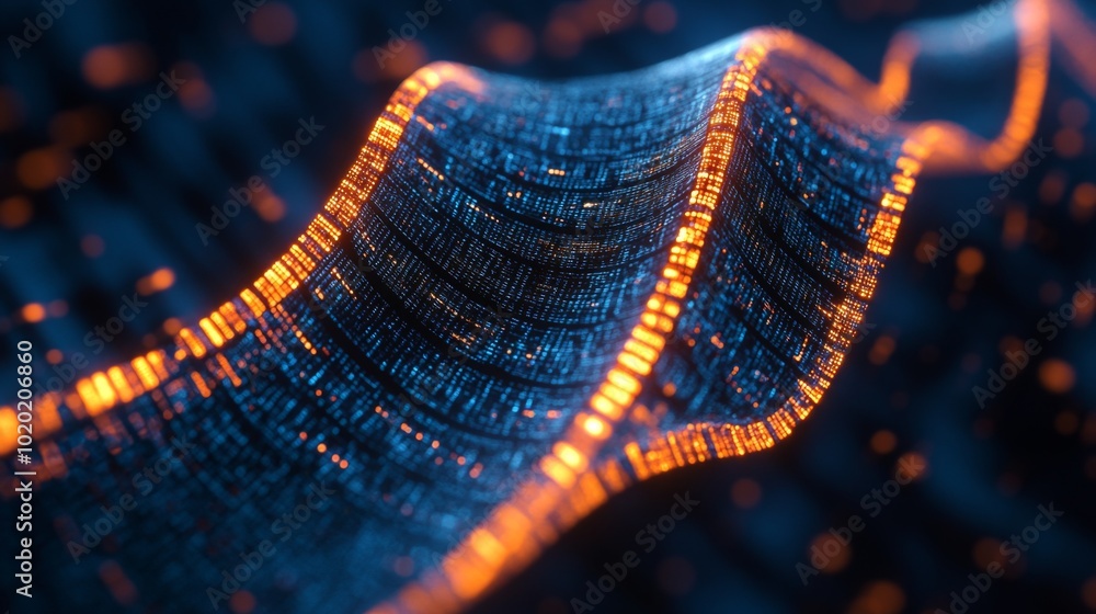 Abstract digital data stream with glowing orange edges Abstract digital data stream with glowing orange edges