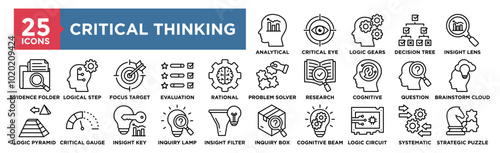 Critical Thinking icon collection set. Containing design concept, solution, analysis, problem, strategy, creativity