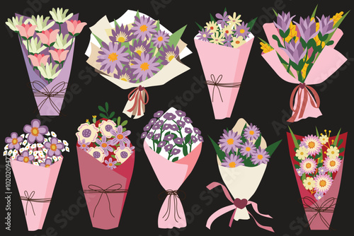 flower bouquet set element vector illustration