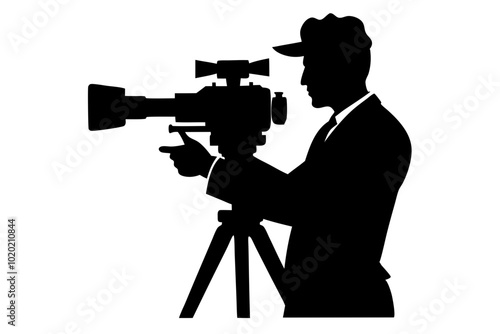 Cameraman with camera | vector silhouette illustration on white background