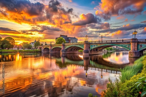 Stunning Panoramic View of Trent Bridge in Nottingham, Scenic River Landscape Photography