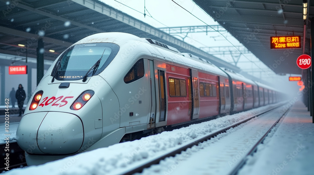 Fototapeta premium white high speed train with new year number 2025