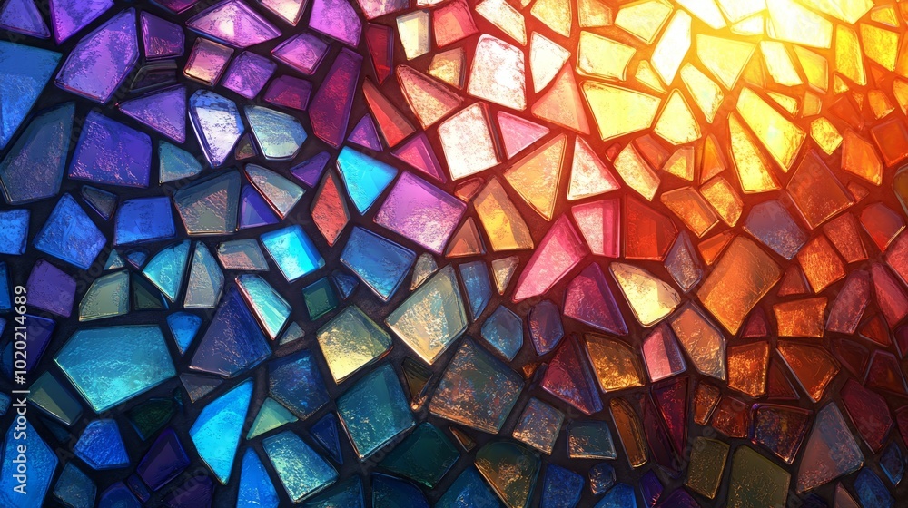 Abstract Mosaic of Irregularly Shaped Glass Pieces in Various Colors Abstract Mosaic of Irregularly Shaped Glass Pieces in Various Colors