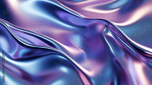 Abstract liquid metal, purple and blue background with wavy shapes