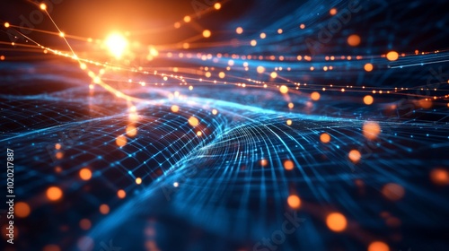 Abstract digital network with glowing nodes and lines