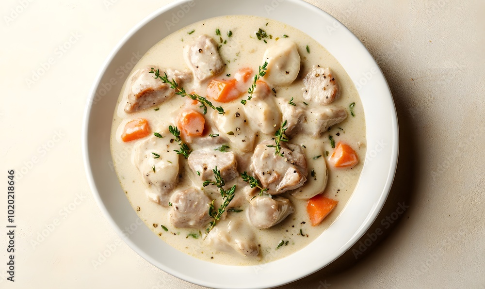 A plate of blanquette de veau, a creamy veal stew, Generative AI A plate of blanquette de veau, a creamy veal stew, Generative AI