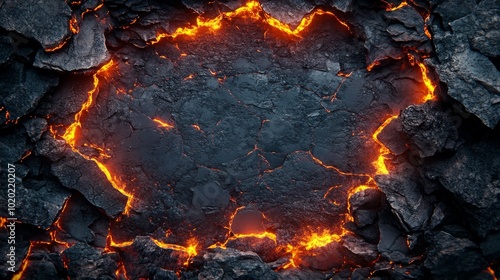 Molten Lava Flowing Through Cracked Rock photo