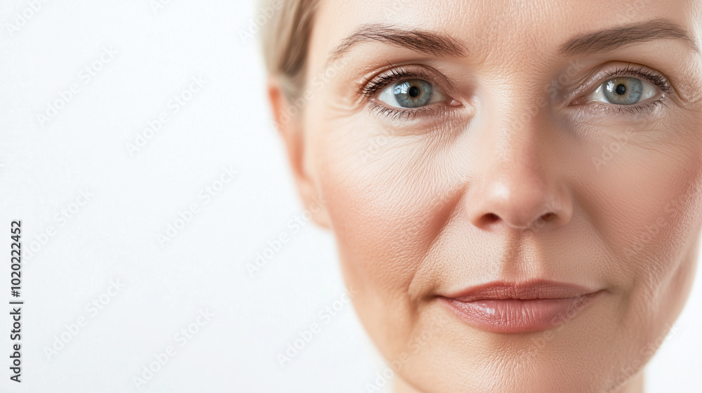 Close-up portrait of mature woman with natural beauty and peaceful expression Close-up portrait of mature woman with natural beauty and peaceful expression