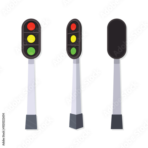 Set of road traffic lights in different poses, red, yellow and green traffic control light icons vector illustration eps 10