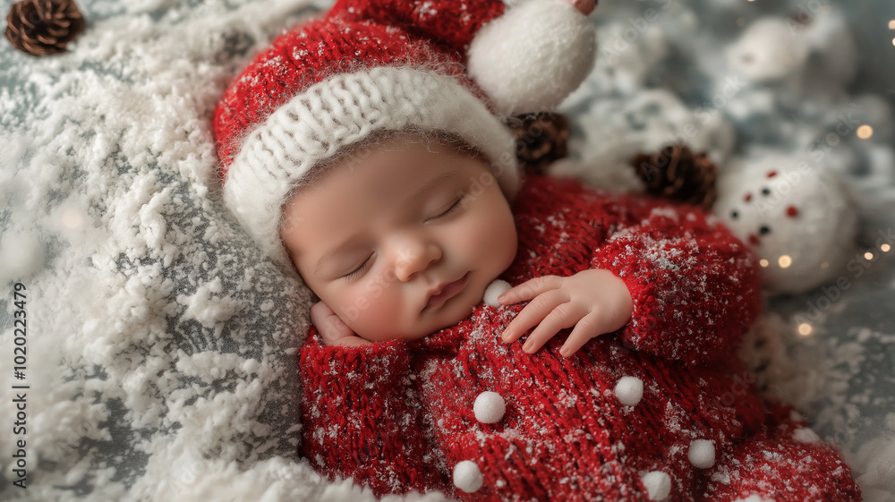 Sweet Baby in Santa Hat Dreaming - Festive Holiday Portrait Sweet Baby in Santa Hat Dreaming - Festive Holiday Portrait