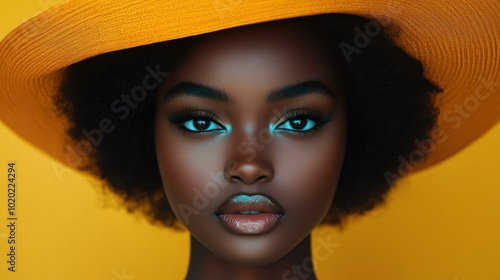 Close-up Portrait of a Woman Wearing a Yellow Hat