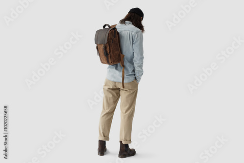 Photo of a guy with a backpack, view from the back