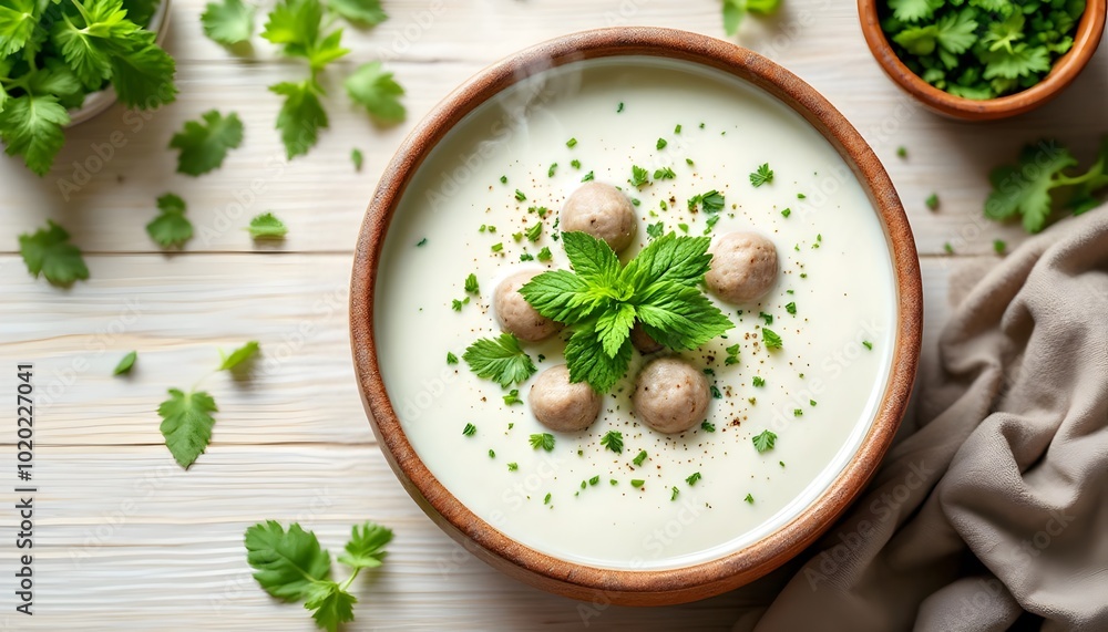Aush-e Doogh – Persian Yogurt Soup with Meatballs and Herbs (Persian Cuisine) Aush-e Doogh – Persian Yogurt Soup with Meatballs and Herbs (Persian Cuisine)