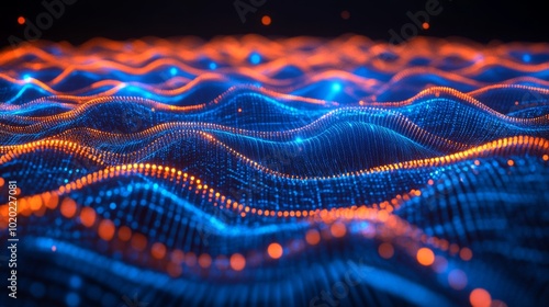Abstract Digital Landscape with Blue and Orange Waves