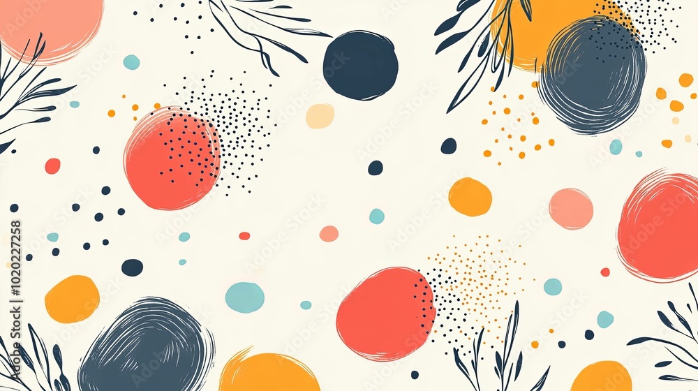 Abstract Art with Colorful Circles, Dots, and Branches Abstract Art with Colorful Circles, Dots, and Branches