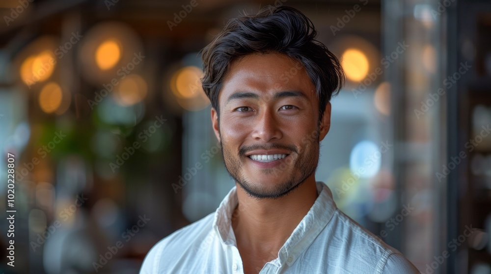 A man with a white shirt and a beard is smiling A man with a white shirt and a beard is smiling