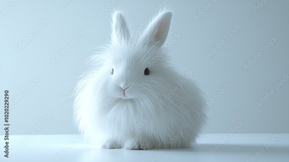 Cute White Rabbit Sitting on a White Table Cute White Rabbit Sitting on a White Table