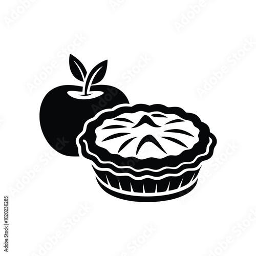 Apple fresh fruit with pie vector silhouette