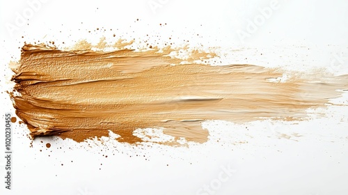 Abstract Brown and Beige Paint Swirl with Splashes on White Background photo