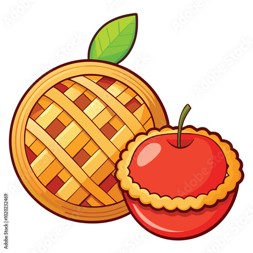 Apple fresh fruit with pie vector illustration