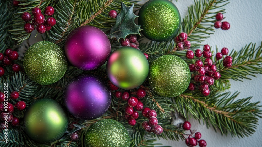 Fototapeta premium The Colorful Christmas Ornament Arrangement
