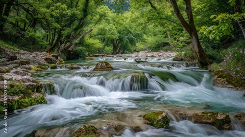 Serene Creek Flowing Through a Lush Forest