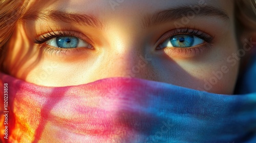 Close-up Portrait of Woman with Blue Eyes and Scarf