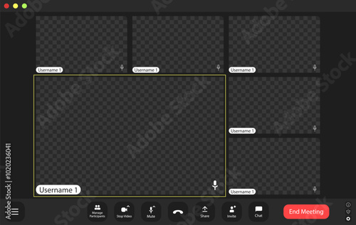 Virtual meeting setup with empty attendee slots and usernames waiting for participation