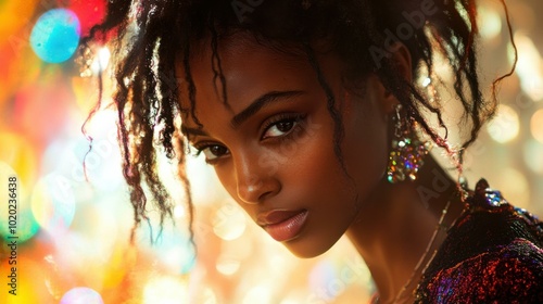 Close-up Portrait of a Woman with Dreadlocks and Jewelry