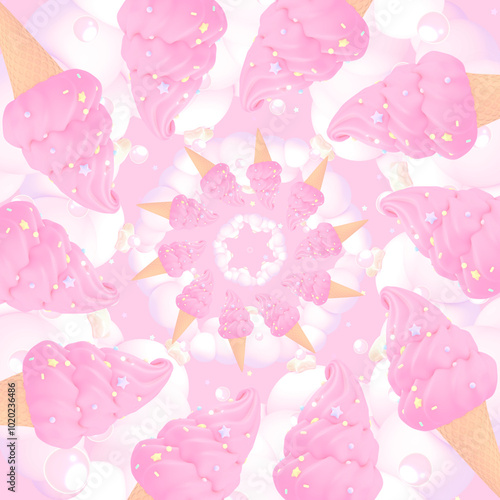 Cartoon spinning pink ice cream pattern.