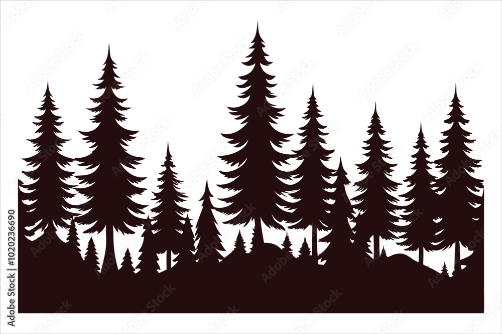 Obraz premium Seamless Pattern of Black Fir Tree Forest
