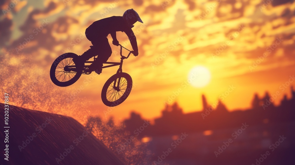 Obraz premium Silhouette of a BMX Rider During a Sunset