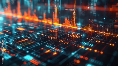 Abstract technology background with glowing lines and digital data representation. A futuristic concept showcasing network connections and modern data analysis.