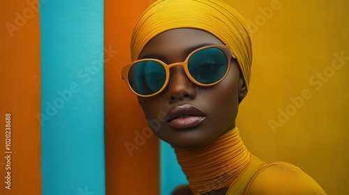 Close-up Portrait of a Woman in Sunglasses and Headscarf