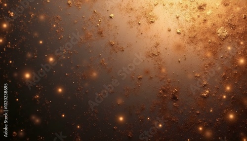 Abstract background with gold glitter and bokeh lights.