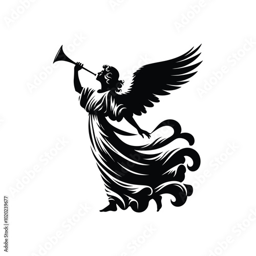 Angel Silhouette Blowing Trumpet Perfect for Epiphany and Religious Celebrations