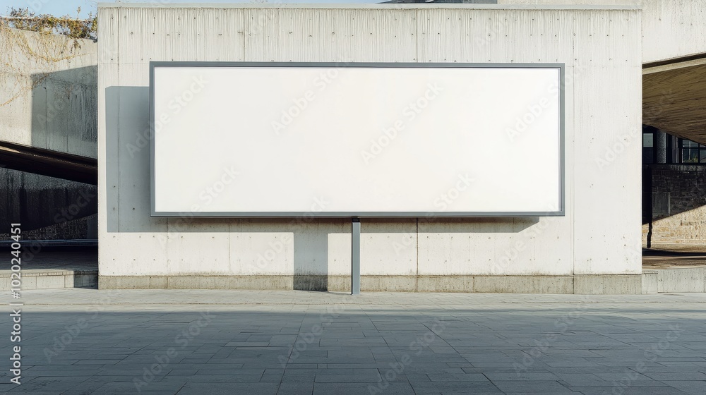 Outdoor billboard with a clean white screen, featuring minimalist architecture and ample copy space. Outdoor billboard with a clean white screen, featuring minimalist architecture and ample copy space.