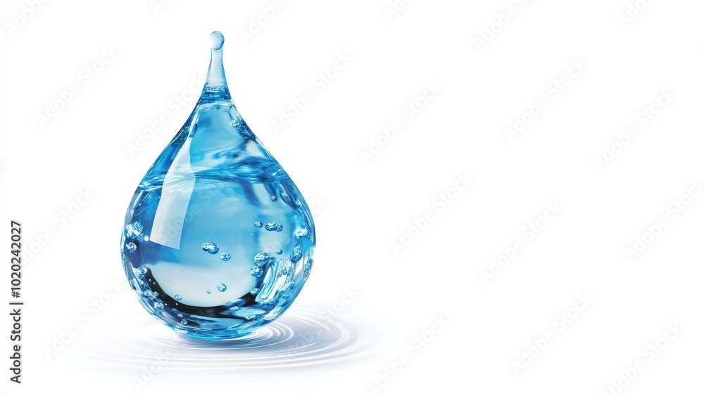Shimmering Blue Water Droplet of Hydration and Natural Resources Isolated on White Background for Banners and Websites Shimmering Blue Water Droplet of Hydration and Natural Resources Isolated on White Background for Banners and Websites