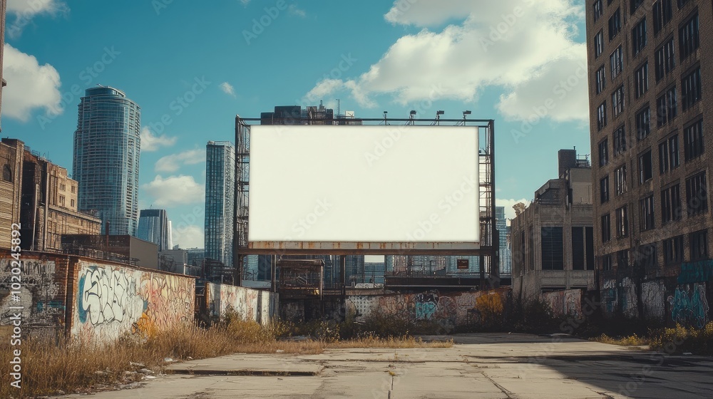 Urban architecture featuring a white-screened billboard, with ample copy space for creative marketing. Urban architecture featuring a white-screened billboard, with ample copy space for creative marketing.